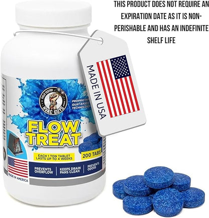 HVAC GUYS – Flow Treat Tabs - 200 Tablets | AC Drain Line Cleaner | Prevents Odors, Keeps HVAC Drain Pan Clean, Prevents Overflow | One Tablet Lasts up to 4 Weeks
