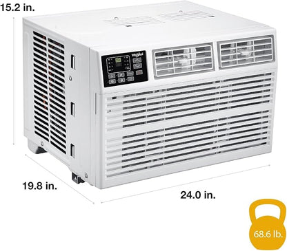 Whirlpool 8,000 BTU Window Air Conditioner with Supplemental Heat, Window Mounted AC Unit with Heater for Apartment, Living Room, Bedroom, Rooms up to 350 Square Feet