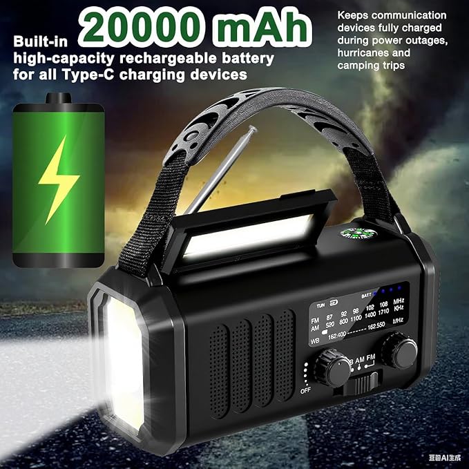 Gifts for Men Husband Dad Valentines Day, Emergency Hand Crank NOAA Weather Radio with Solar Charging 20000mAh Battery Built-in Flashlight, Reading Light & SOS Alarm for Anniversary Birthday Gifts
