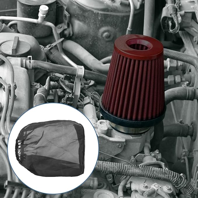 Universal Air Filter Cover, Air Filter Protective Cover Black Car Cold Air Filter Dustproof for High Air Intake Filters (S)