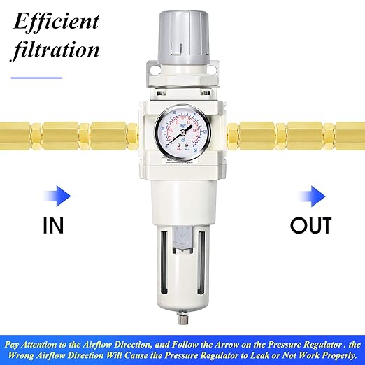 TAILONZ PNEUMATIC 3/4 Inch NPT Manual Drainage Air Filter Pressure Regulator Combo Piggyback, Air Tool Compressor Filter with Gauge AW4000-06
