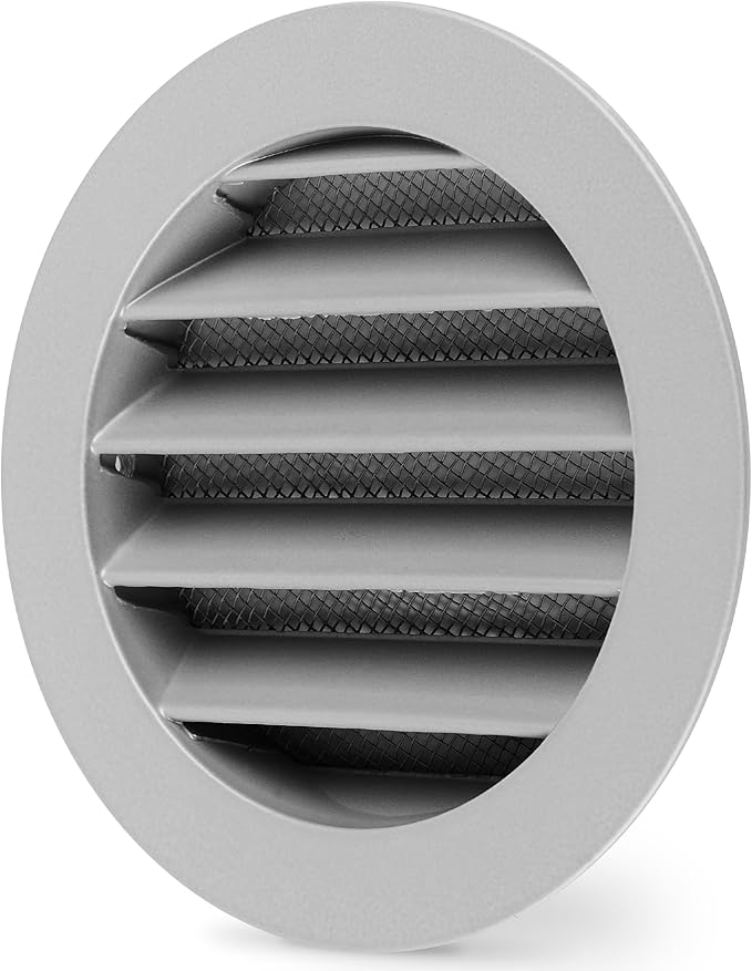 calimaero® WSGG 4" Inch Gray Round Metal Air Vent Grill Cover Flat Louver with Fly Screen Fits Only with Metal Ducts