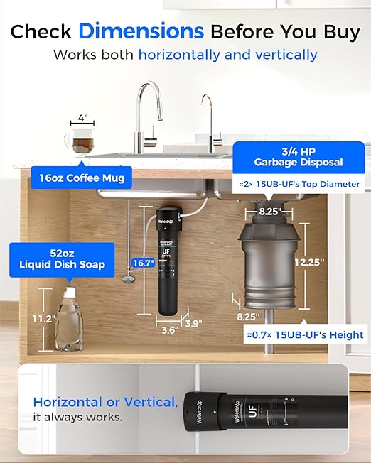 Waterdrop 15UB-UF 0.01 μm Ultra Filtration Under Sink Water Filter System, Reduces Lead, Chlorine, Bad Taste & Odor, 2 Years, with Dedicated Brushed Nickel Faucet, USA Tech