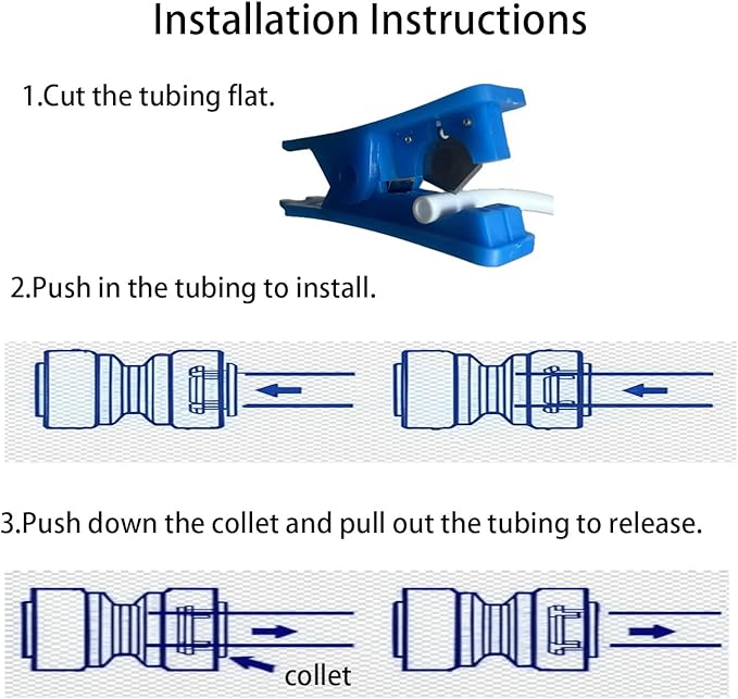 NSF 3/8" inch Water Line Tubing and Push to Connect Fittings for Reverse Osmosis Water Filter RO fittings (Feed water adapter Kits), 11 pcs connetors+30 feet 3/8" O.D. (9.5mm) water tubing.