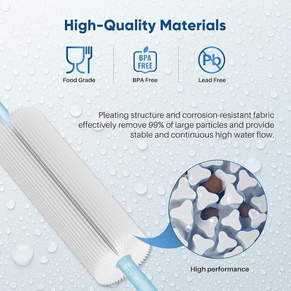 PUREPLUS 5 Micron 10"x2.5" Whole House Pleated Sediment Filter for Well Water, Replacement Cartridge for Universal 10 inch RO System, W50PE, WFPFC3002, SPC-25-1050, FM-50-975, 801-50, WB-50W, 2Pack