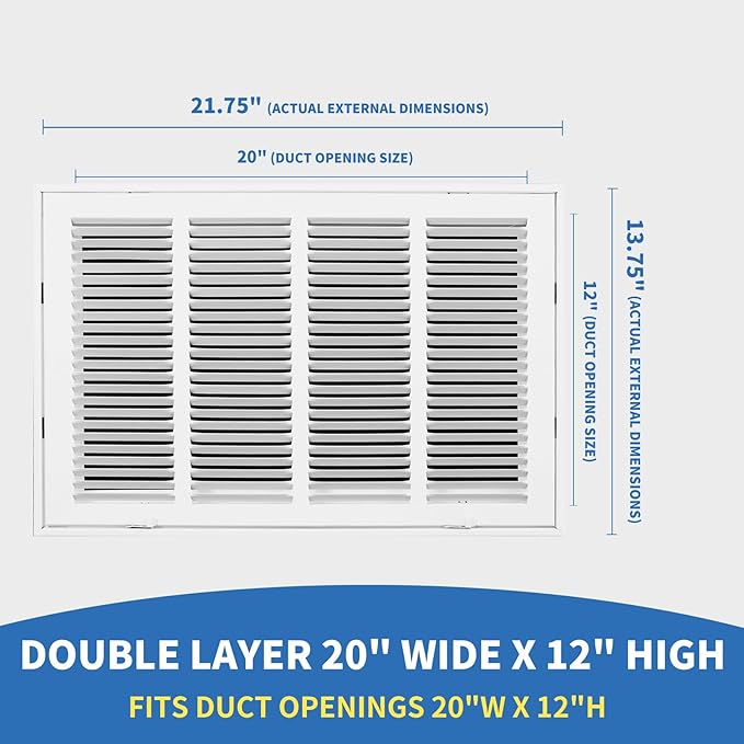 20x12 Return Air Grille [Duct Opening Size],Return Air Vent Cover for Wall Or Ceiling,Steel Return Air Filter Grilles Removable Face/Door for 1 Inch Filters (20"W x 12"H [Duct Opening])