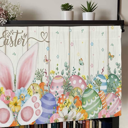 Happy Easter Curtain Valances for Windows, Kitchen Valance Window Treatment, Spring Colorful Eggs Rabbit Ear Feet Flowers Light Filtering Block Curtains for Bathroom/Bedroom/Living Room 60'' x 18''