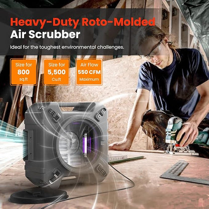 Abestorm Air Scrubbers with 4 Stage Filtration System, HEPA Air Scrubber for Industrial and Commercial Use, Stackable Negative Air Machine Cleaner with UV-C Light, 550 CFM, S2
