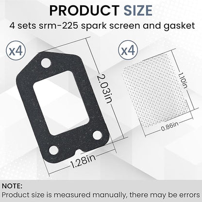 SRM-225 Spark Screen and Gasket (4 Set) Fit for Echo 14586240630 Muffler Spark Arrestor Screen, Echo 14586642031 Muffler Gasket Parts