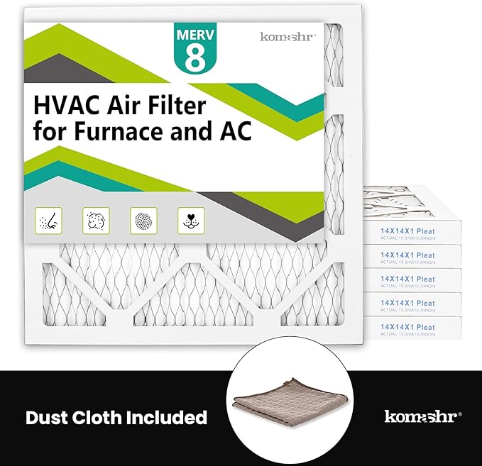 14x14x1 Air Filter MERV 8 (6-Pack), HVAC/Furnace AC Filter Replacement, Dust Defense–Comparable with MPR 600 & FPR 5 (Actual 13.75x13.75x0.75)