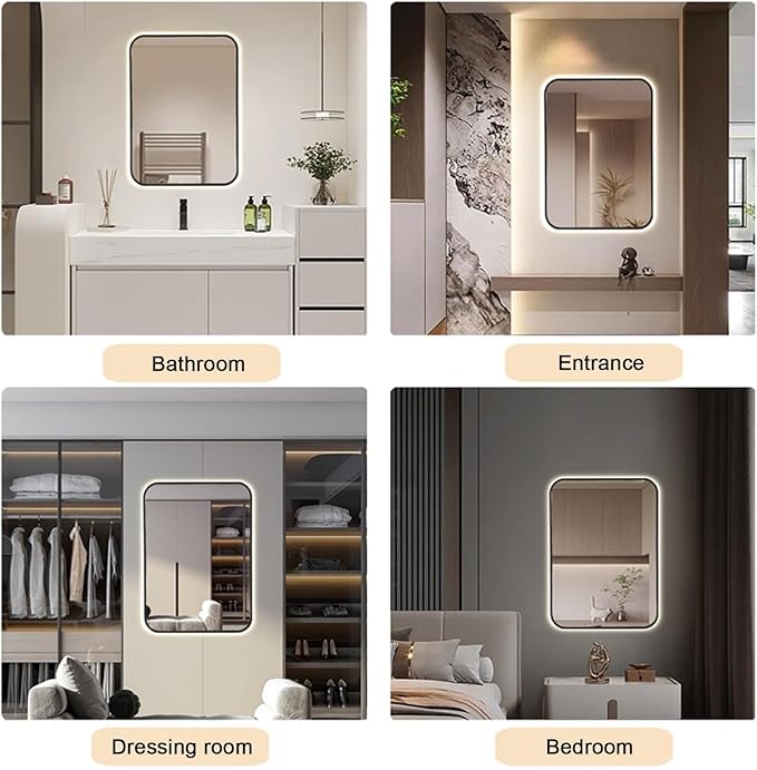 Bathroom Mirror with LED Lights，Bathroom Led Mirror ，Backlit Bathroom Mirror ，LED Mirror for Bathroom，with Touch Sensor/Demister pad，Shatterproof，Adjustable Lights(B,W50*H70cm/W19.7*H27.6IN)