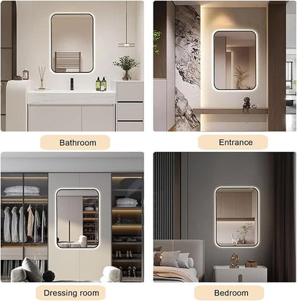 Bathroom Mirror with LED Lights，Bathroom Led Mirror ，Backlit Bathroom Mirror ，LED Mirror for Bathroom，with Touch Sensor/Demister pad，Shatterproof，Adjustable Lights(B,W50*H70cm/W19.7*H27.6IN)