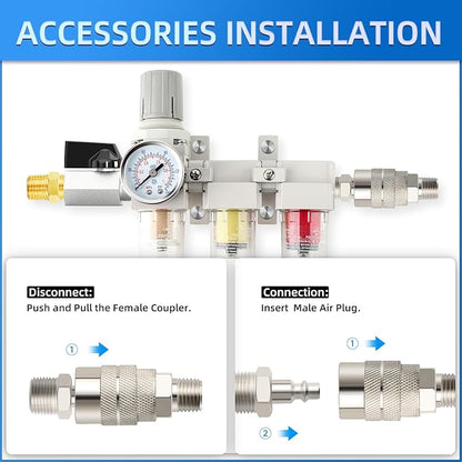 1/4" NPT 3 Stage Air Drying System,Coalescing Filter, Particulate Filter and Air Regulator, Manual Drain for Air Tools and Spray Paint Gun