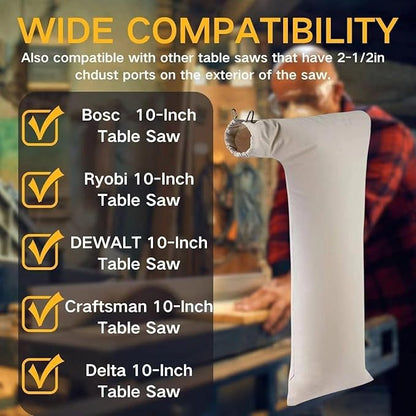 Table Saw Dust Collector Bag (Fits 10" Table Saws with 2.5" Dust Port) Compatible with Table Saws Belt Sander with 2.5 In Dust Port