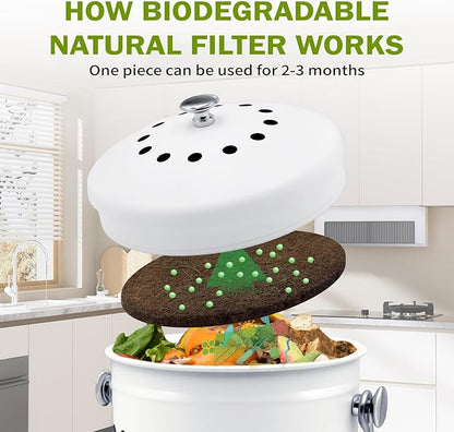 12 Pack Biodegradable Natural Filters for Kitchen Compost Bin, 7.25 Inch Compost Bin Charcoal Filter for Countertop Bin Pail Replacement, Longer Lasting Round Activated Charcoal Home Bucket Refill Set