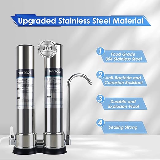 VORTOPT Countertop Water Filter System,Direct Connect Water Filtration-0.01μm Filtration Reduces PFOA/PFOS,Chlorine,Heavy Metals,Bad Odors-C2 and UF Filter