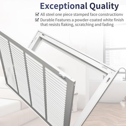 20"W x 14"H [Duct Opening Size] Steel Return Air Filter Grille - Removable Face/Door for 1 inch Filters -HVAC Vent Cover Grill - White [Outer Dimensions: 22 5/8"W X 16 5/8"H]