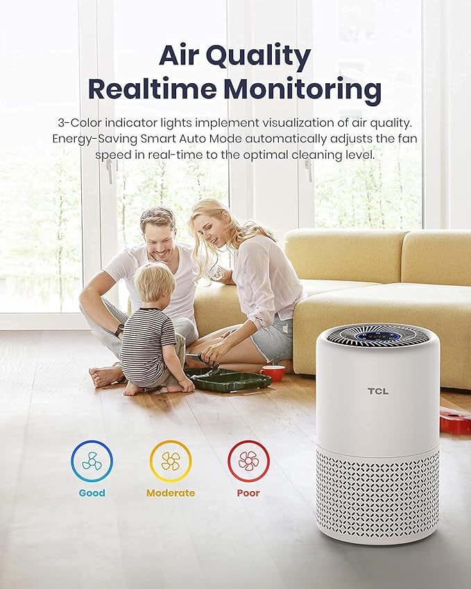 TCL Breeva A1C Air Purifier for Home, Bedroom, Up to 438 ft², Auto Mode, 3-Stage filtration, H13 True HEPA Filter, Smoke & Odor Blocker, Pre-Filter (A1C14W)