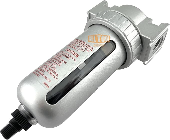 1/2" NPT MID FLOW Particulate Filter/Water Trap For Air Compressor Compressed Air Lines, 5u With Poly Bowl And Metal Bowl Guard (AUTO DRAIN)