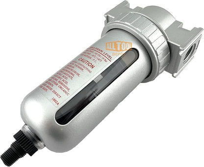 1/2" NPT MID FLOW Particulate Filter/Water Trap For Air Compressor Compressed Air Lines, 5u With Poly Bowl And Metal Bowl Guard (AUTO DRAIN)