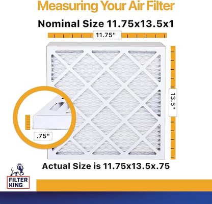 Filter King Air Filters 11.75x13.5x1 | 6 Pack | MERV 13 | HVAC Pleated AC Furnace Filters | Air Purifier | Replacement Filters for Clean, Healthy & Fresh Environment| MADE IN USA
