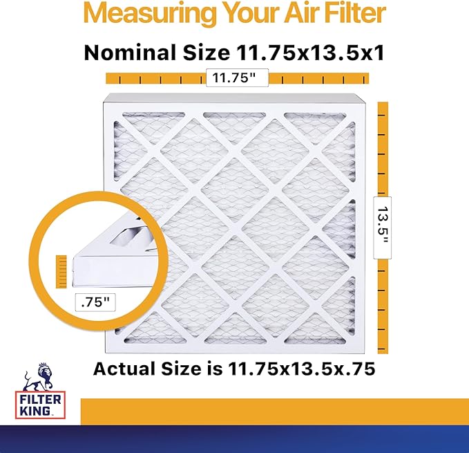 Filter King Air Filters 11.75x13.5x1 | 12 Pack | MERV 13 | HVAC Pleated AC Furnace Filters | Air Purifier | Replacement Filters for Clean, Healthy & Fresh Environment| MADE IN USA