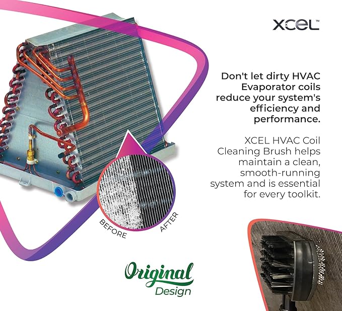 XCEL Advanced HVAC Coil Cleaning Fin Brush for AC Evaporator and Condenser Coils – HVAC Coil Cleaner | Stainless Steel Pins - Improve HVAC Efficiency, Easy AC Maintenance - Double Sided