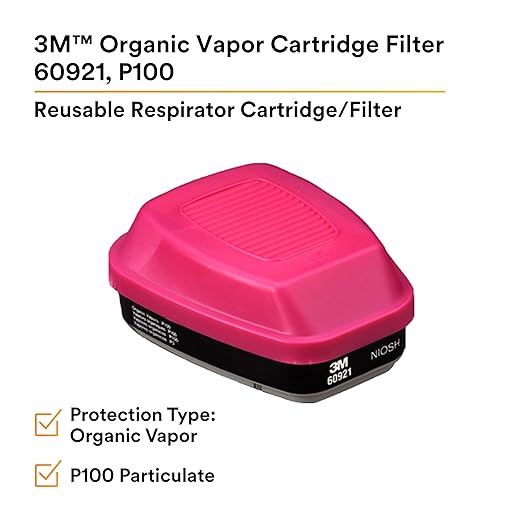 3M 60921 P100 Respirator Cartridge/Filter, NIOSH Approved, 1 Pair, OV/P100, Helps Protect Against Organic Vapors, Asbestos, Silica, and Particulates, Painting, Chemical Clean-up, Maintenance