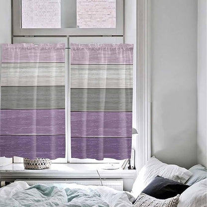 Country Wood Board Gray Purple Window Valance Curtains, Farmhouse Gradient Plank Light Filtering Kitchen Valance with 3-inch Rod Pocket for Living Room Bathroom Bedroom,2 Panel,52x54In