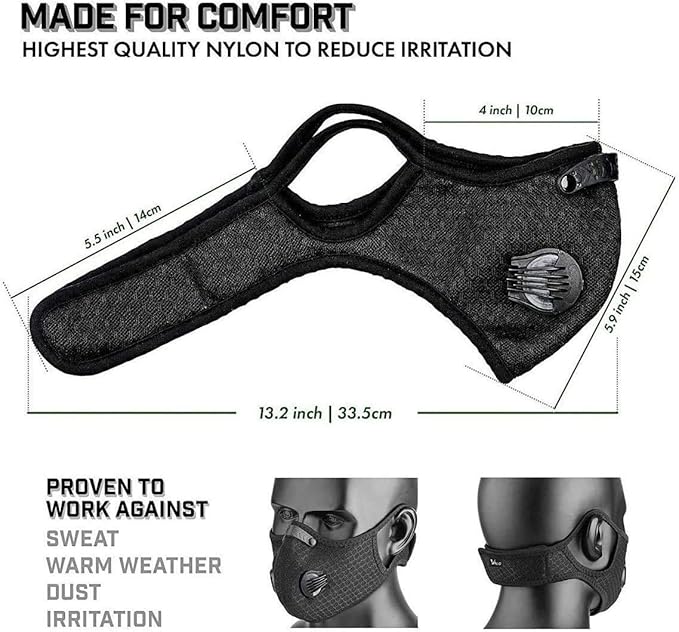 NBDIB 4 Pack Adjustable Reusable Face Protection with 8 Carbon Filters and 8 Valves for Cycling Sport Black