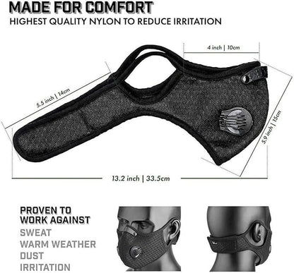 NBDIB 4 Pack Adjustable Reusable Face Protection with 8 Carbon Filters and 8 Valves for Cycling Sport Black