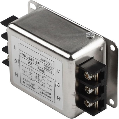 Single-Phase Two-Stage Power Supply Filter for Industrial Equipment — Conducted Noise Suppressor, Compact Chassis Mount, Alloy Housing, 250V, 3A/6A/10A/20A(6A)