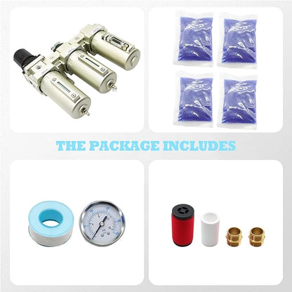 3/4" NPT Industrial Grade 3 Stage Drying System Filter, Coalescing Filter, Desiccant Dryer, Auto Drain, Compatible with Paint Spray, Plasma Cutter (3/4" NPT)