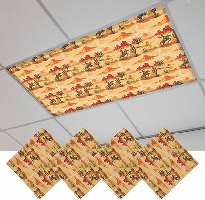 Tropical Plant Cactus Fluorescent Light Covers 4 Pack Western Cowboy Horse Sunset Desert Ethnic Magnetic Fluorescent Ceiling Lights Filters for Office Classroom Home Drop Ceiling 4x2 Feet