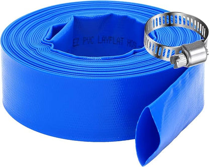 DAVCO 2.5" x 50 ft Pool Backwash Hose, Heavy Duty Reinforced Blue PVC Lay Flat Water Discharge Pump Hoses For Swimming Drain Pools and Clean Filters,with 1 Clamp