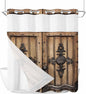 Wood Barn Door No Hook Shower Curtain with Snap in Liner Set, Waterproof Shower Curtains for Bathroom, Wooden Plank Fabric Shower Curtain, See Through Mesh Top Window, 72" W x 72" L