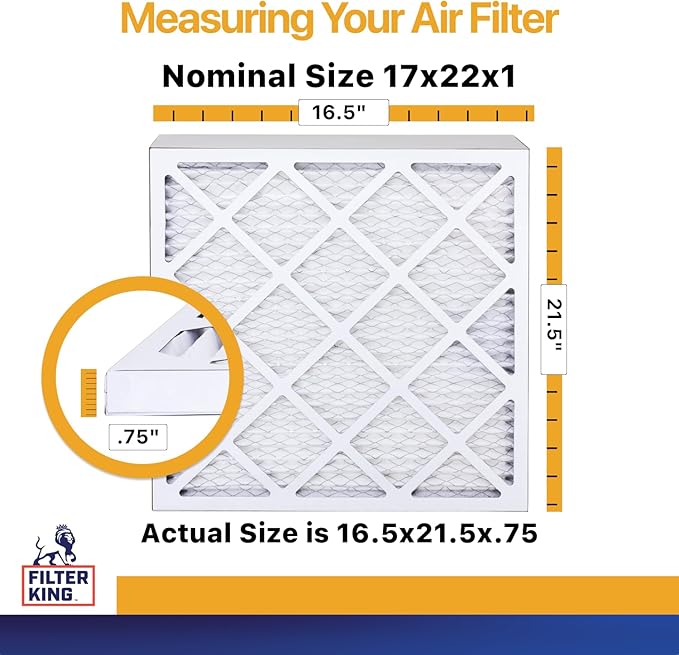 Filter King 17x22x1 Air Filter | 4-PACK | MERV 13 HVAC Pleated A/C Furnace Filters | MADE IN USA | Actual Size: 16.5 x 21.5 x .75"