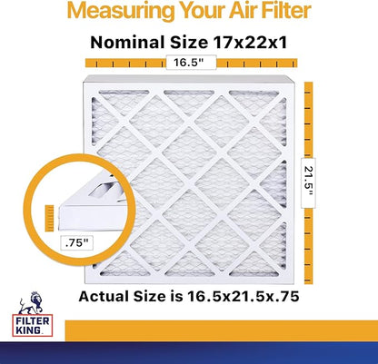 Filter King 17x22x1 Air Filter | 4-PACK | MERV 13 HVAC Pleated A/C Furnace Filters | MADE IN USA | Actual Size: 16.5 x 21.5 x .75"