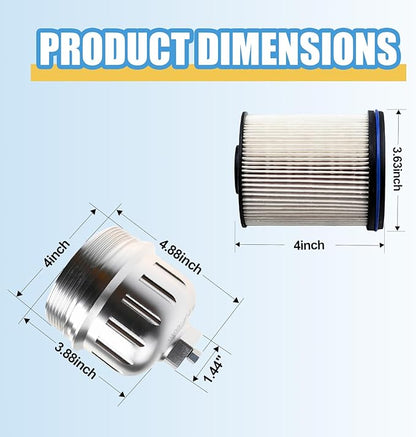 iFJF TP1015 Fuel Filter and 134001 Housing Cap Replacement for Duramax 6.6L 2017-2024 Chevy Silverado/GMC Sierra 2500HD 3500HD L5P Diesel Engine(Silver Cap)