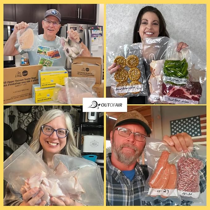 OutOfAir 100 Vacuum Sealer Bags: 4" x 6" Pre Cut Bags - Works with FoodSaver & Other Machines - 33% Thicker BPA Free, 4 Mil Commercial Grade, 4 x 6 inches