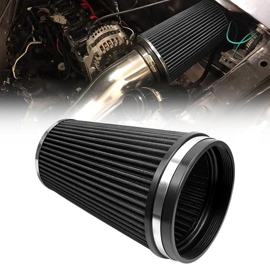 RYANSTAR 152mm 6" High Flow Round Tapered Cone Closed-Top Washable Clamp-On Dry Air Filter Long 265mm tall Black