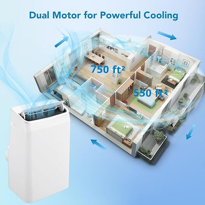 Portable Air Conditioner 14000 BTUs with Cooling, Dehumidifier, Fan 3-in-1 Room AC unit, 3 Air Speeds, 24-Hour Timer, Sleep Mode - Cools up to 750 Sq. Ft. - Ideal for Home, Garage, Office