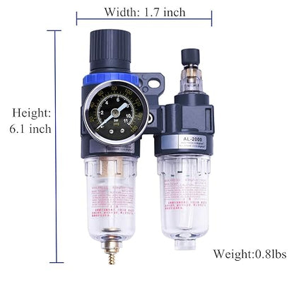 1/4" Compressor Air Filter Air Pressure Regulator Water-oil Separator Trap Filter with Lubricator Cup for Air Tools System by ZHONG AN