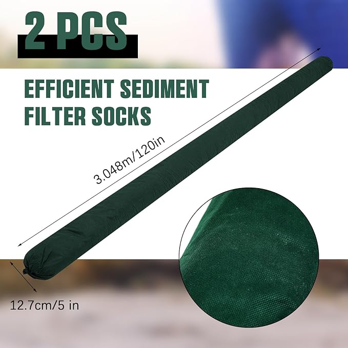 2 Pcs Sediment Filter Erosion Control Blanket Silt Fence Sock with Stuffers Drain Stormwater Sediment Filter for Erosion Control and Storm Drain Protection (Green)