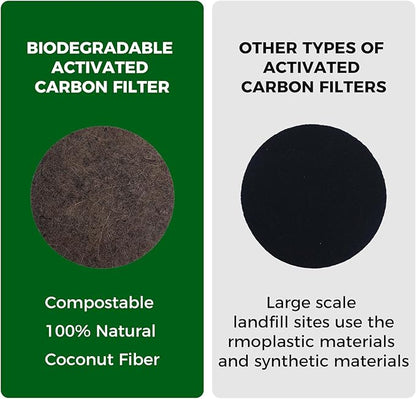 Compost Filters, 12-Pack, 7.25 Inch | Biodegradable Coconut Fiber Charcoal Air Filters for Kitchen Compost Bin, Bucket, Countertop Bin, with Sizing Template