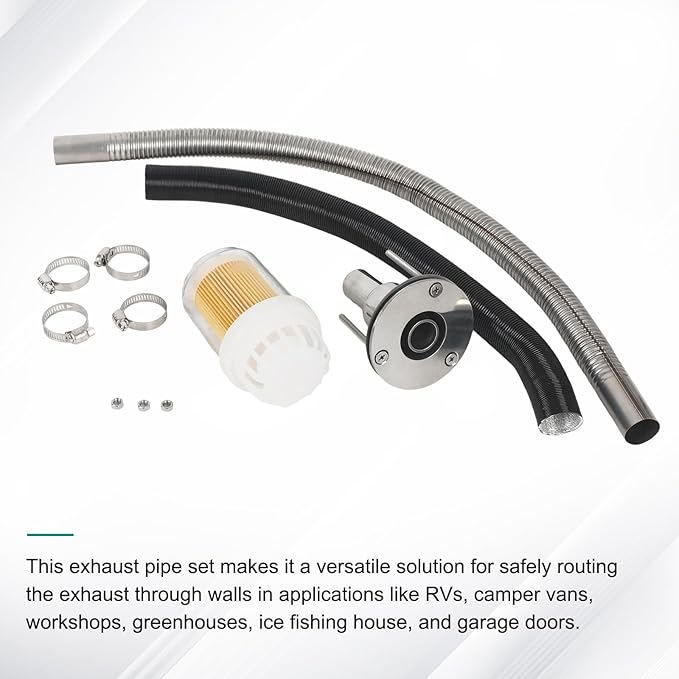 24mm Stainless Steel Exhaust Pipe Air Intake Filter and Pipe Double Wall Through the wall Connector Fitting Exhaust Wall Flange Port Socket for Diesel Parking Heater Install on RV, Greenhouse, Garages