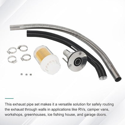 24mm Stainless Steel Exhaust Pipe Air Intake Filter and Pipe Double Wall Through the wall Connector Fitting Exhaust Wall Flange Port Socket for Diesel Parking Heater Install on RV, Greenhouse, Garages