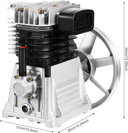Air Compressor Pump Head, Twin Cylinder Air Compressor Head with 3Hp Powerful Function Exhaust Valve Design and Good Heat Dissipation Air Filter Muffler Industrial Compressor Pump Motor for Electronic