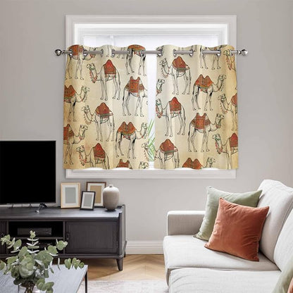 2 Panel Kitchen Cafe Curtains, Desert Sand Camel Sunlight Filtering Nature Air Through, Home Decor Window Covering Tier Curtains for Bedroom Living Room Summer Tropical Animals Vintage Beige