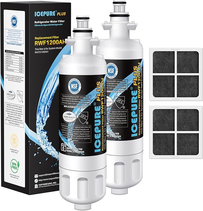 ICEPURE PLUS 9690 NSF/ANSI 53 NSF/ANSI 42 Certified Compatible with LG LT700P and LT120F, 46-9690, ADQ36006101, ADQ36006102, LFXC24726S, RWF1200A Refrigerator Water Filter and Air Filter 2 Combo
